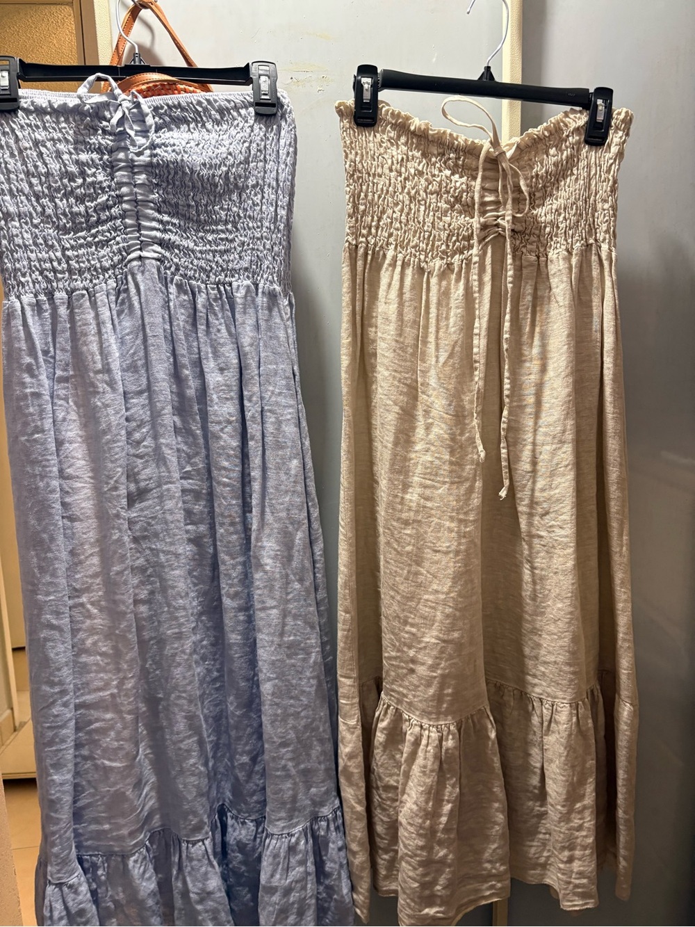 Women’s Smocked Maxi Dress - Blue and Beige